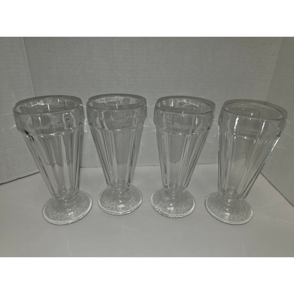Set of four 2003 Starbucks "Malt Frappuccino" blended‎ beverage glasses Sundae